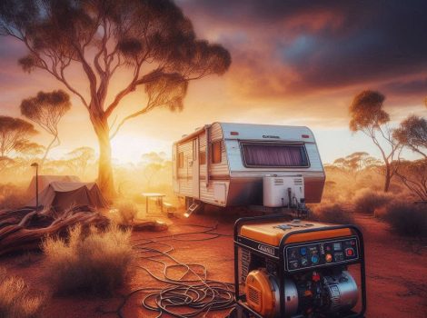 a generator near camp site caravan in Australian outback